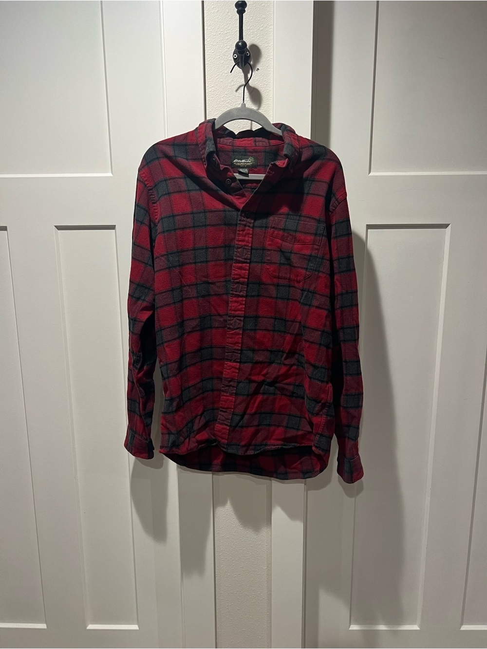 Women’s Eddie Bauer Red and Black Plaid Button-Up Shirt